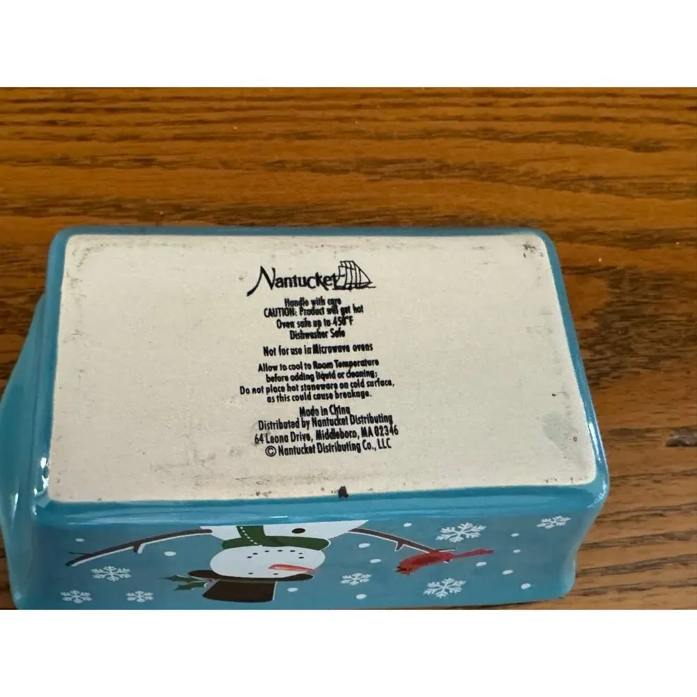 Nantucket Snowman Cardinal Mini Loaf Pan Christmas Stoneware Baker Dish